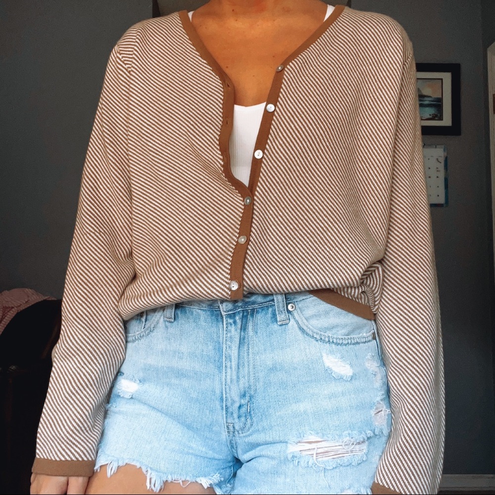 Tan and a white Striped Cozy Cardigsn